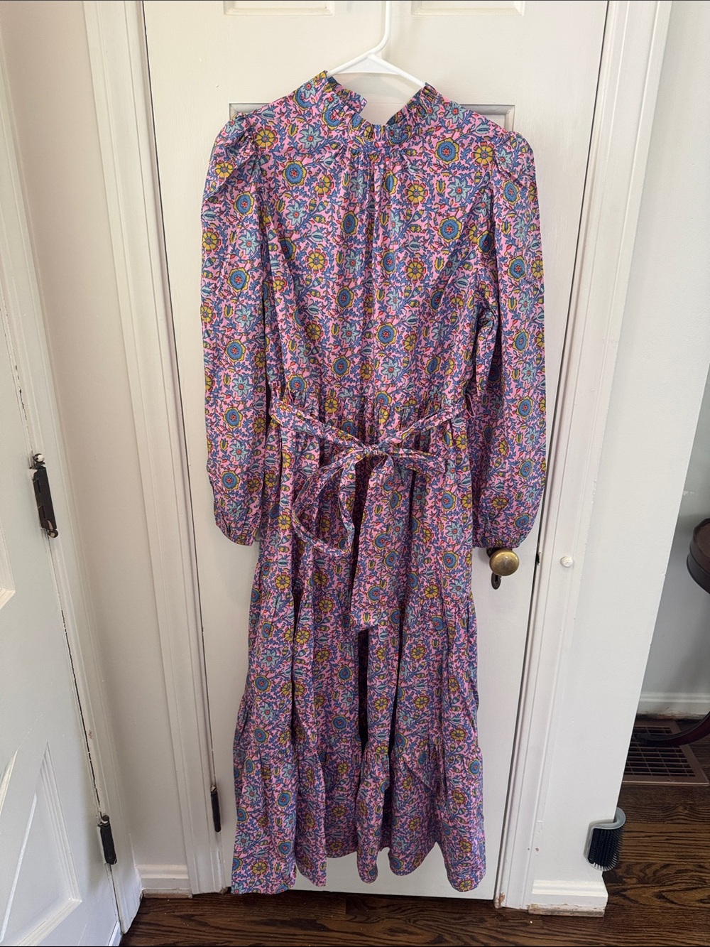 Boden Purple Floral Maxi Dress with Tie Waist